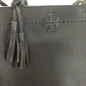 Tory Burch McGraw black tote with tassel. Gold hardware. Large and roomy!